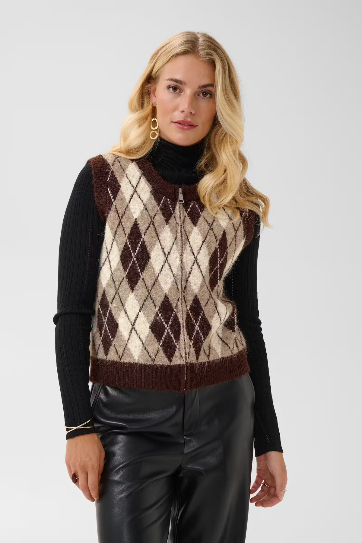 Cream CRMirea Knit Vest Fudge Argyle