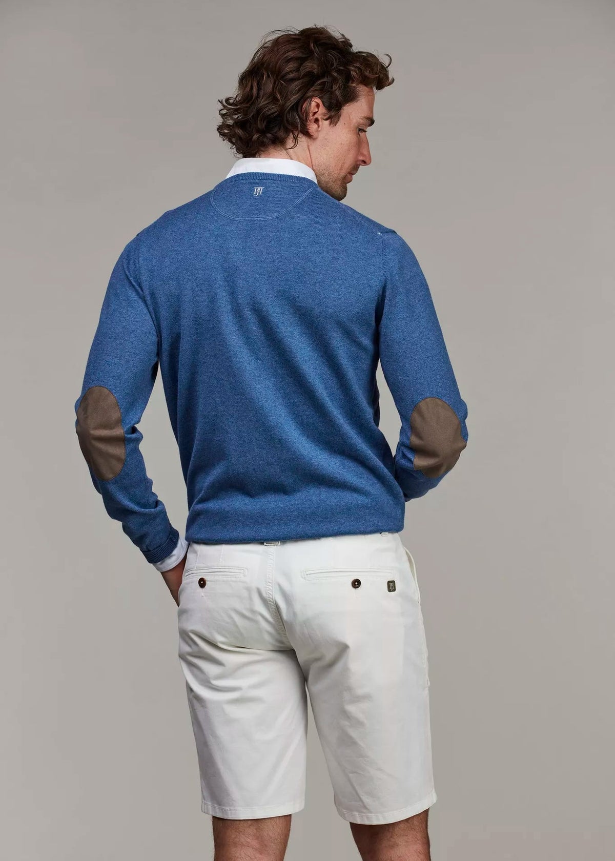 Hansen & Jacob Crew neck knit, e-patch Mid Blue
