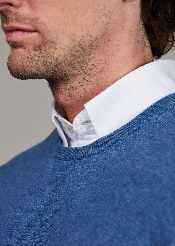 Hansen & Jacob Crew neck knit, e-patch Mid Blue