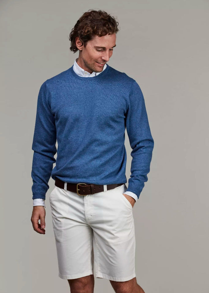 Hansen & Jacob Crew neck knit, e-patch Mid Blue