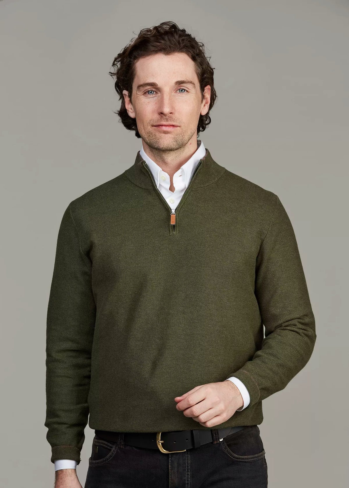 Hansen & Jacob Half zip Structure knit grön