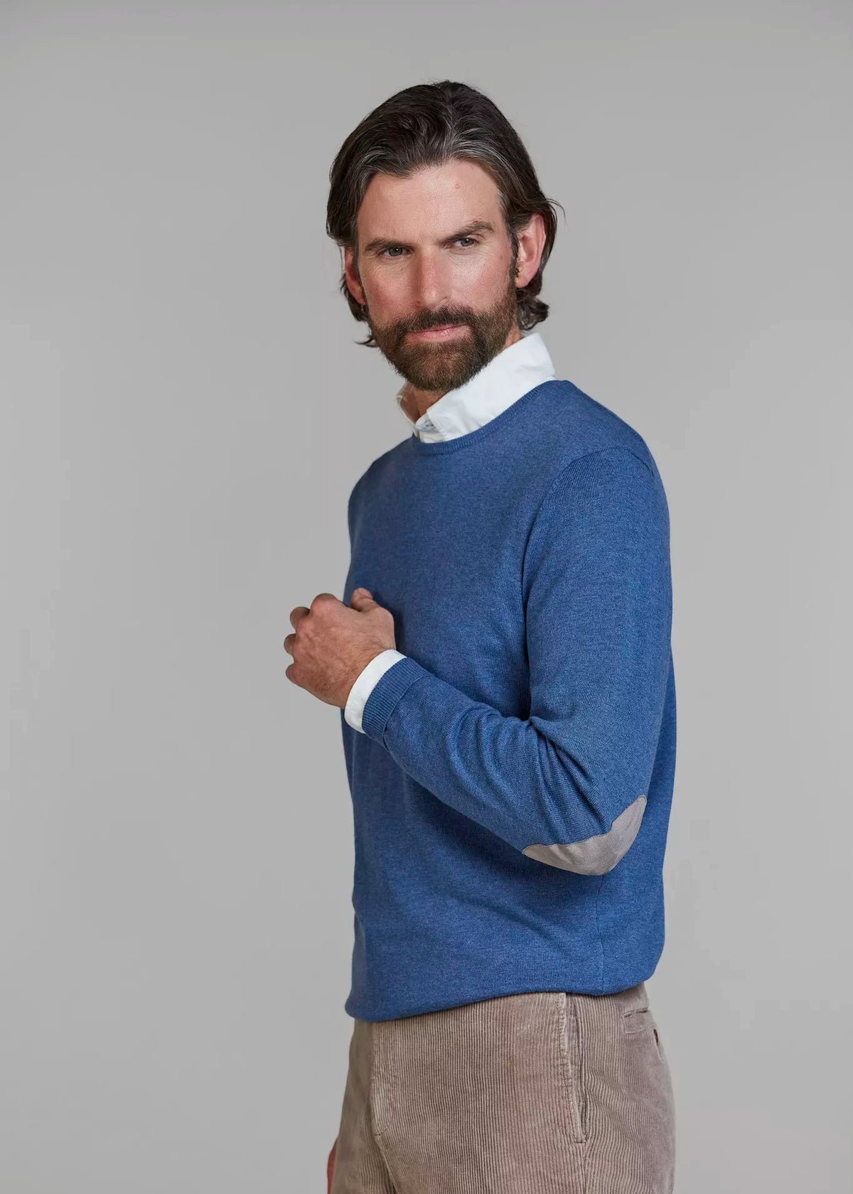 Hansen & Jacob Crew Neck Knit E-patch Blue