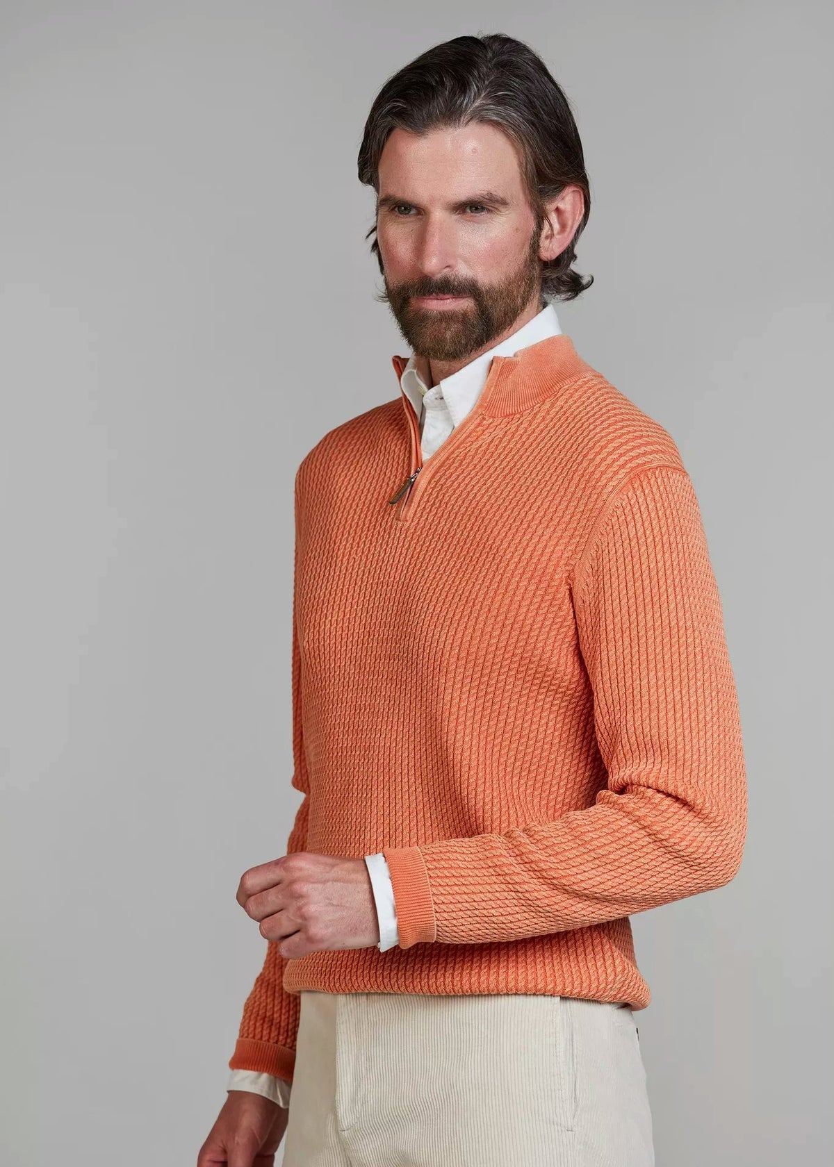 Hansen & Jacob Half Zip Vintage Wasch Knit Soft Orange