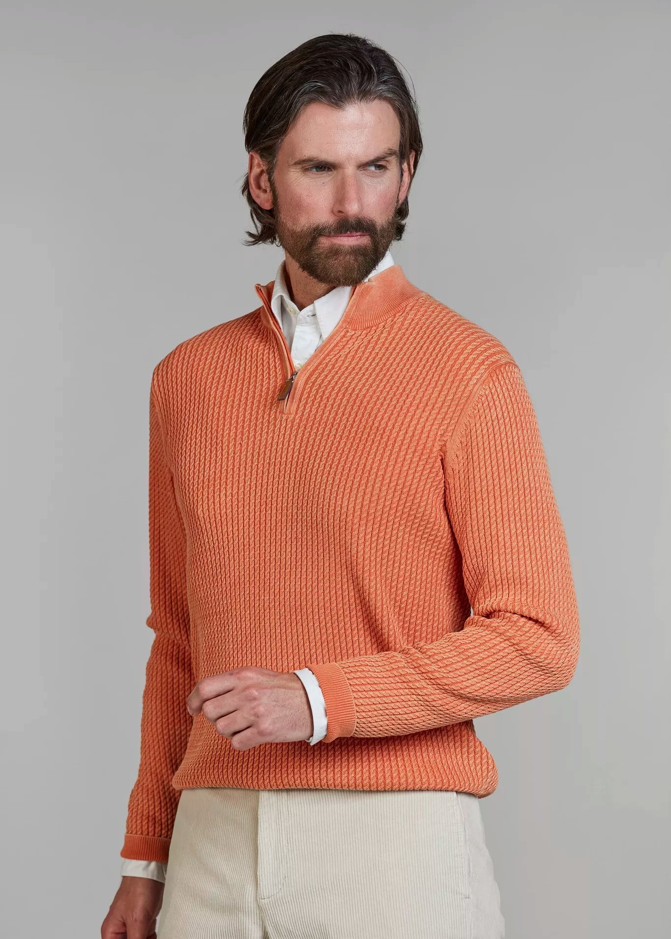 Hansen & Jacob Half Zip Vintage Wasch Knit Soft Orange