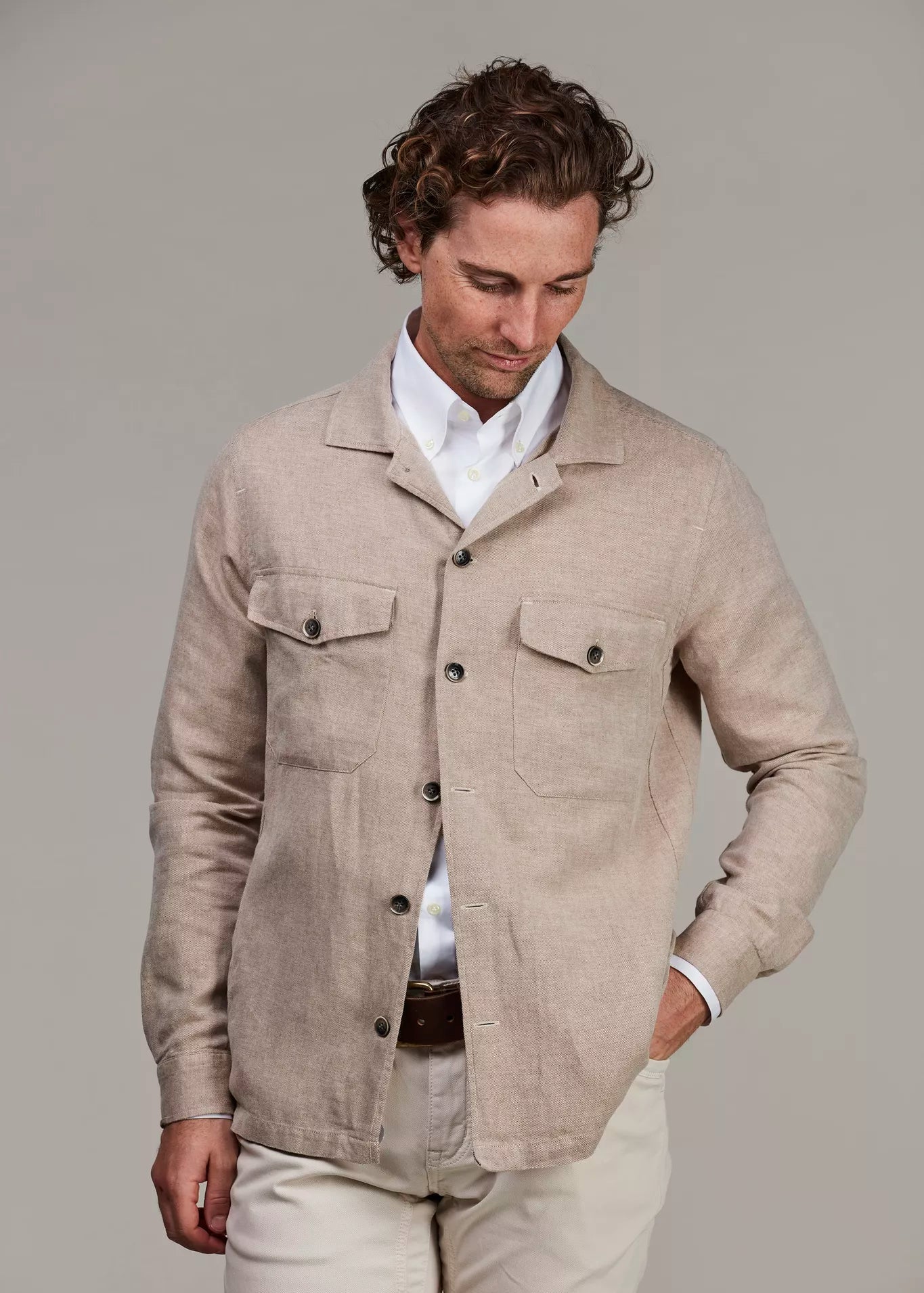 Hansen & Jacob Linen Twill Overshirt Brown