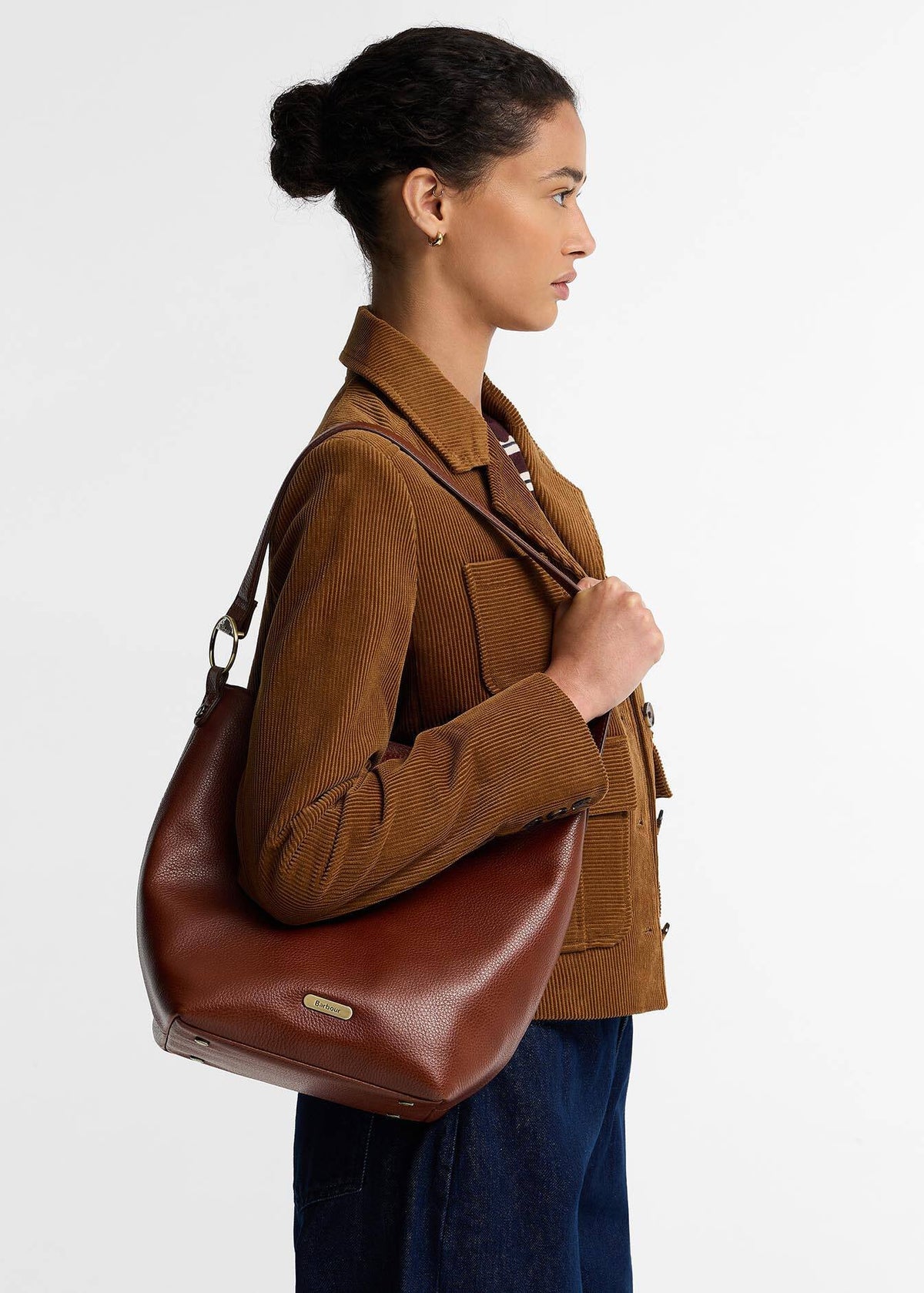 Barbour Cedar Large Leather Bucket Bag Brown