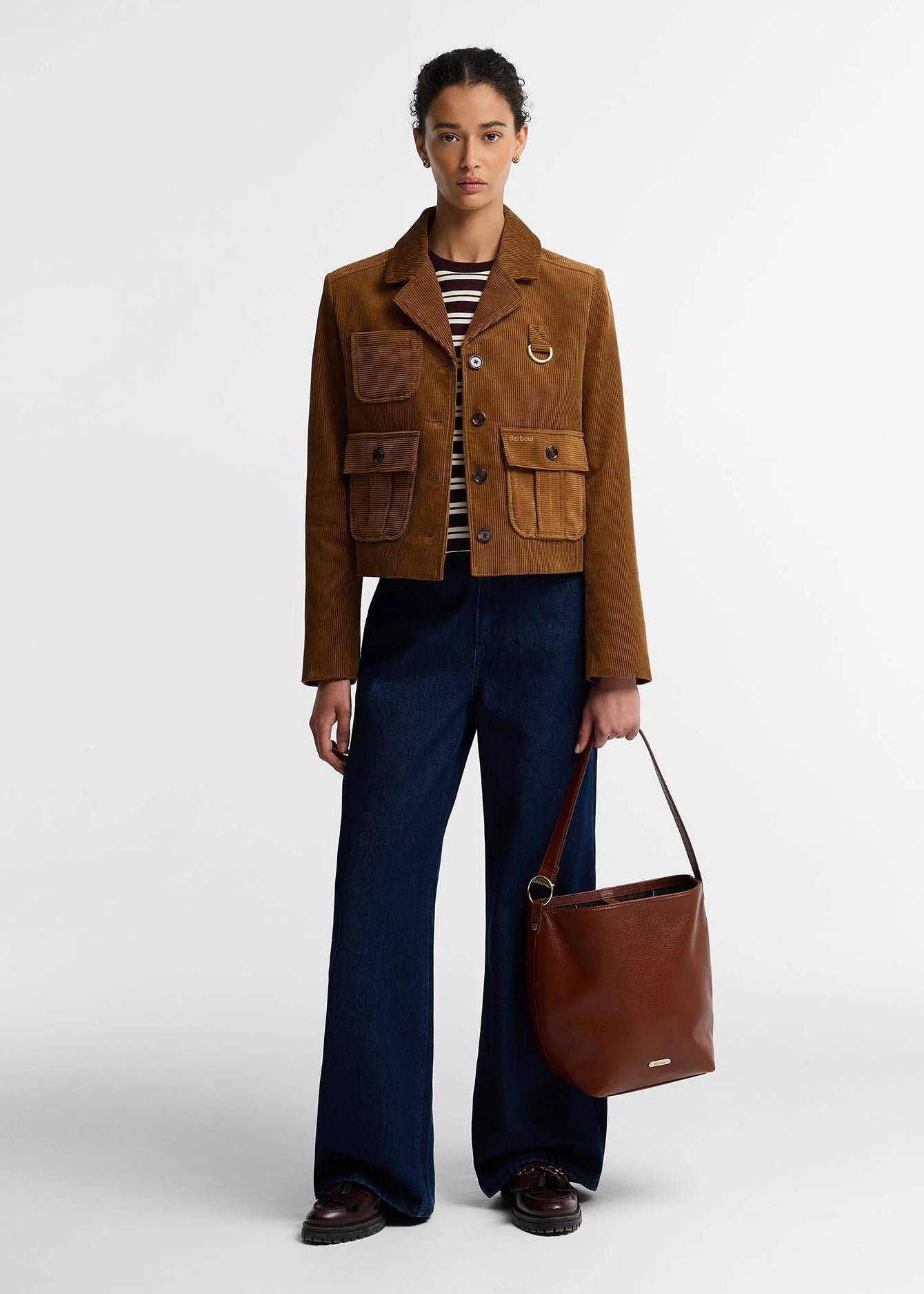 Barbour Cedar Large Leather Bucket Bag Brown