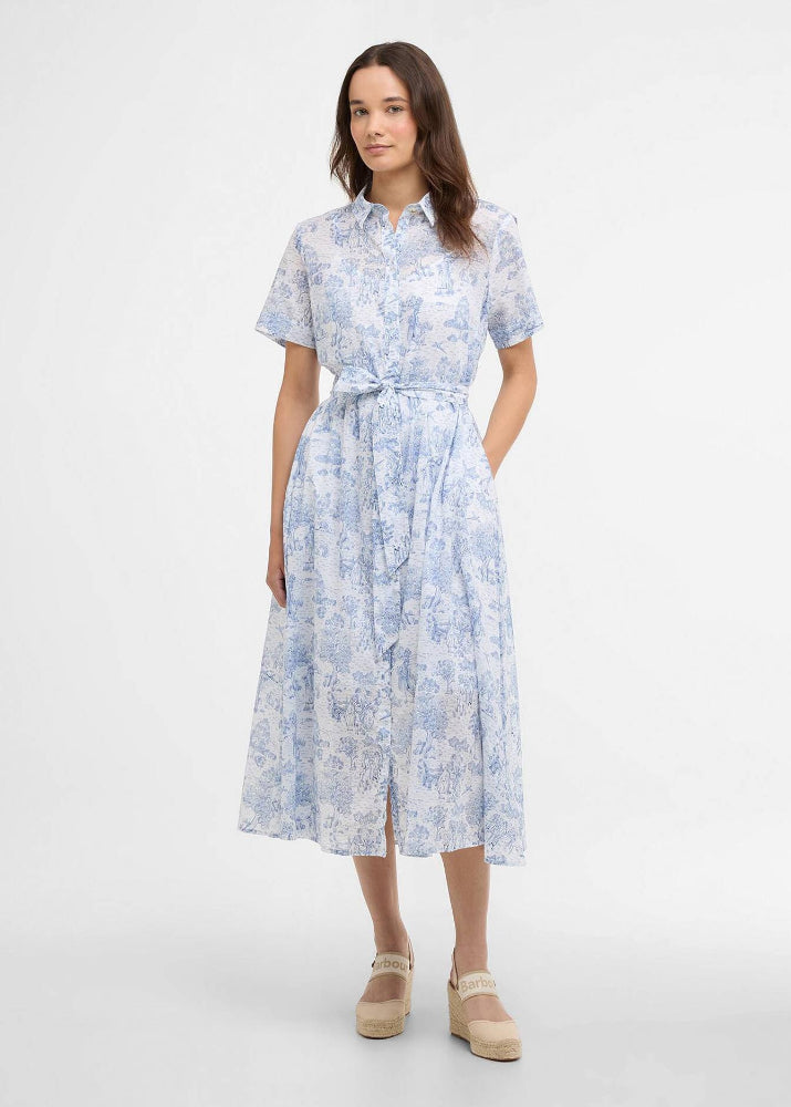 Barbour Wisteria Midi Dress Navy Blue Print