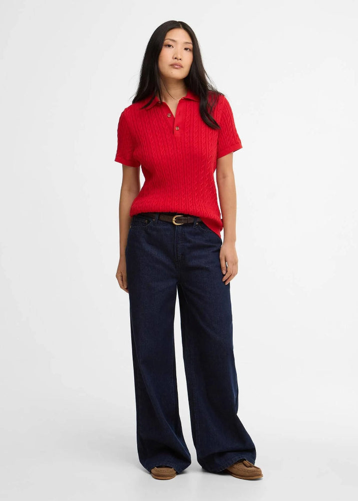 Barbour Hartland Knitted Polo Jumper Red