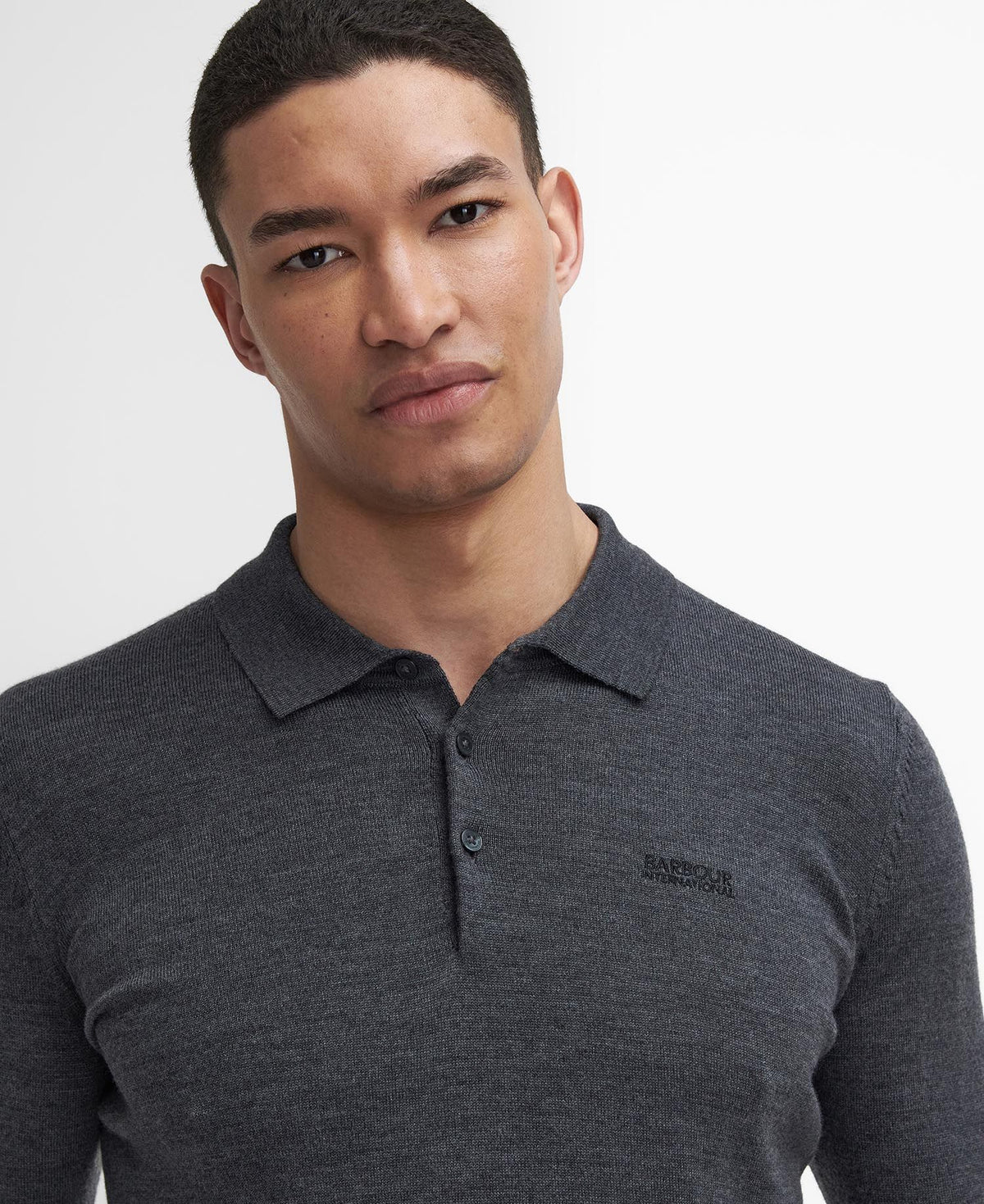 Barbour Intl Merlin Merino Polo Sweater Charcoal