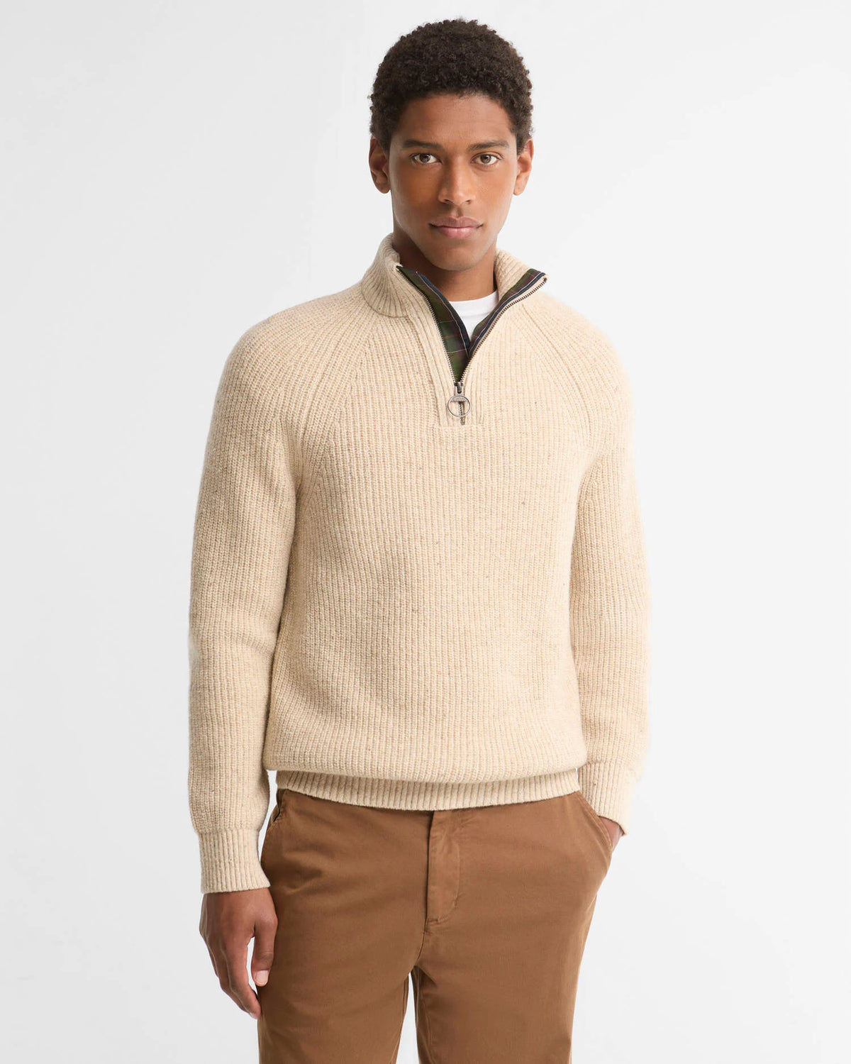 Barbour Essentiials Black Fleck Half Zip Pearl