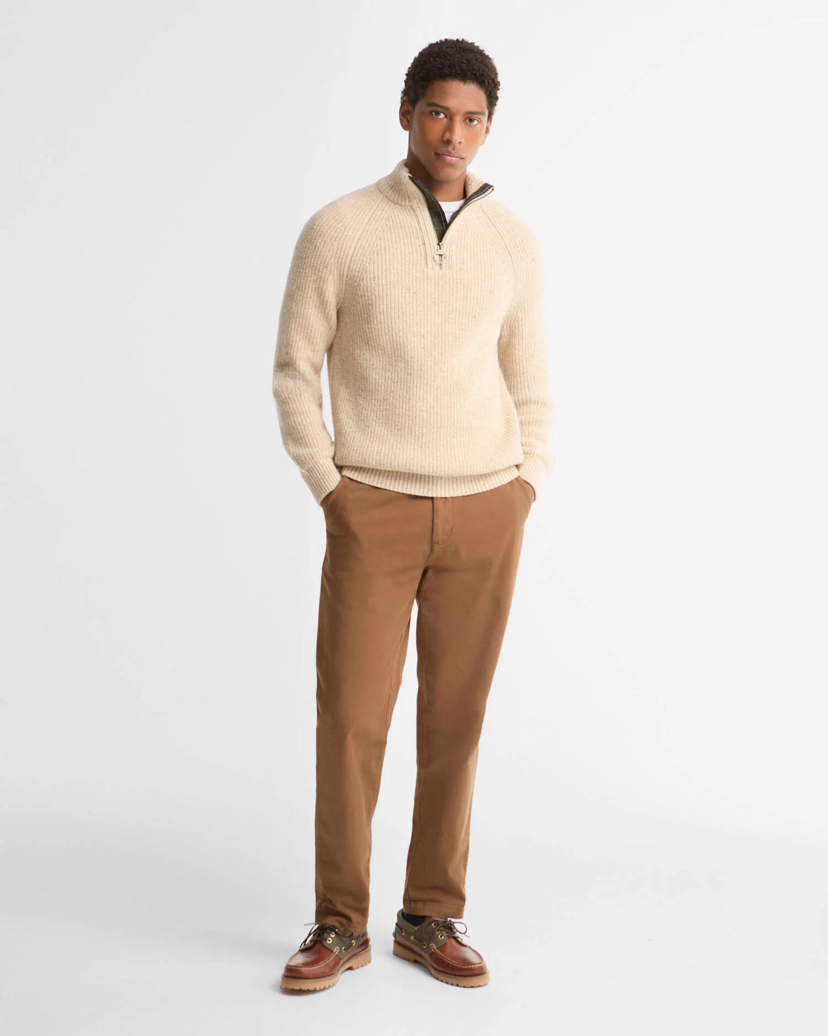 Barbour Essentiials Black Fleck Half Zip Pearl
