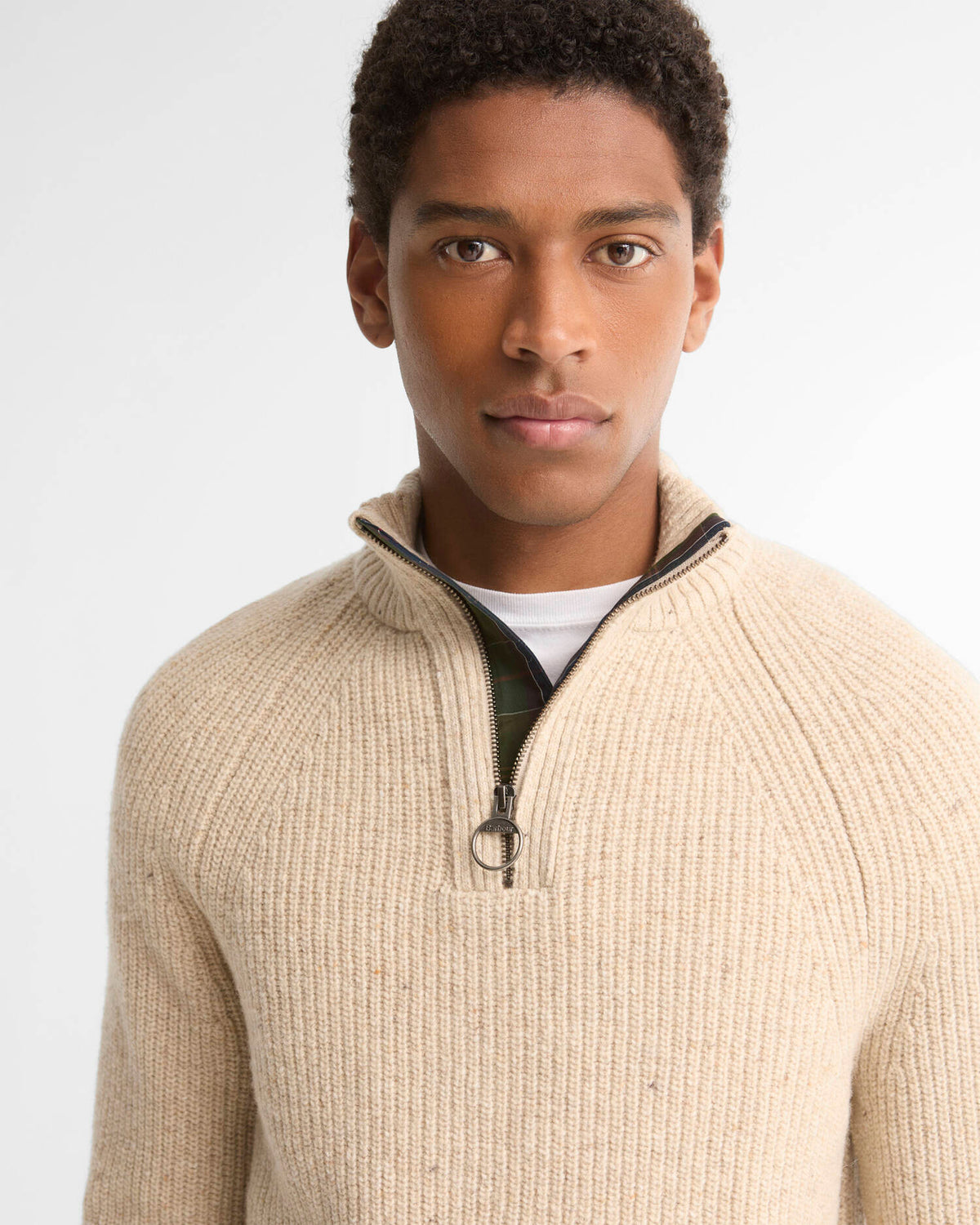 Barbour Essentiials Black Fleck Half Zip Pearl