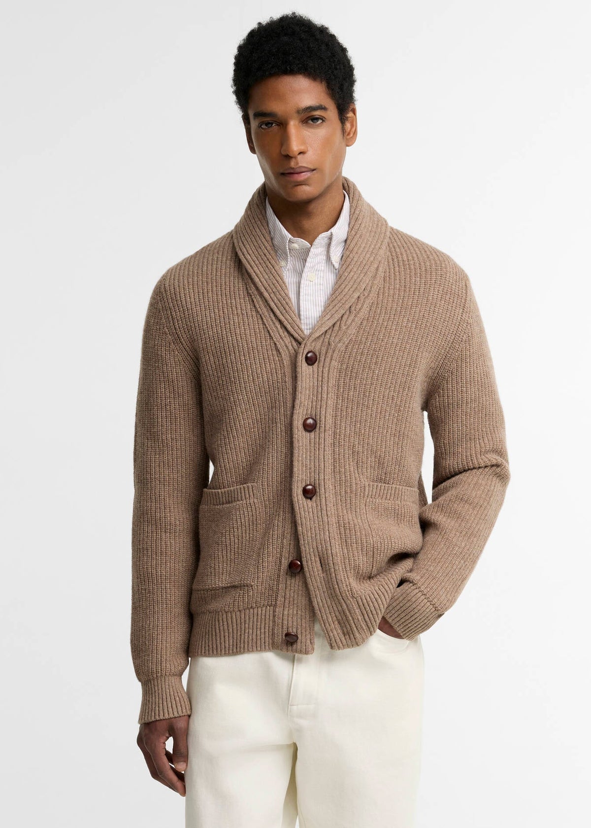 Barbour hartland Knitted Shawl Neck Cardigan Stone