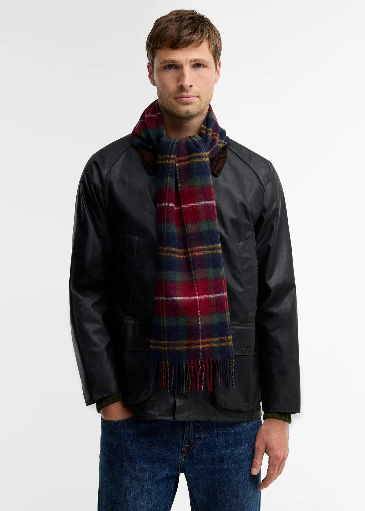 Barbour Wool Cashmere Tartan Scarf Winer Berry Tar
