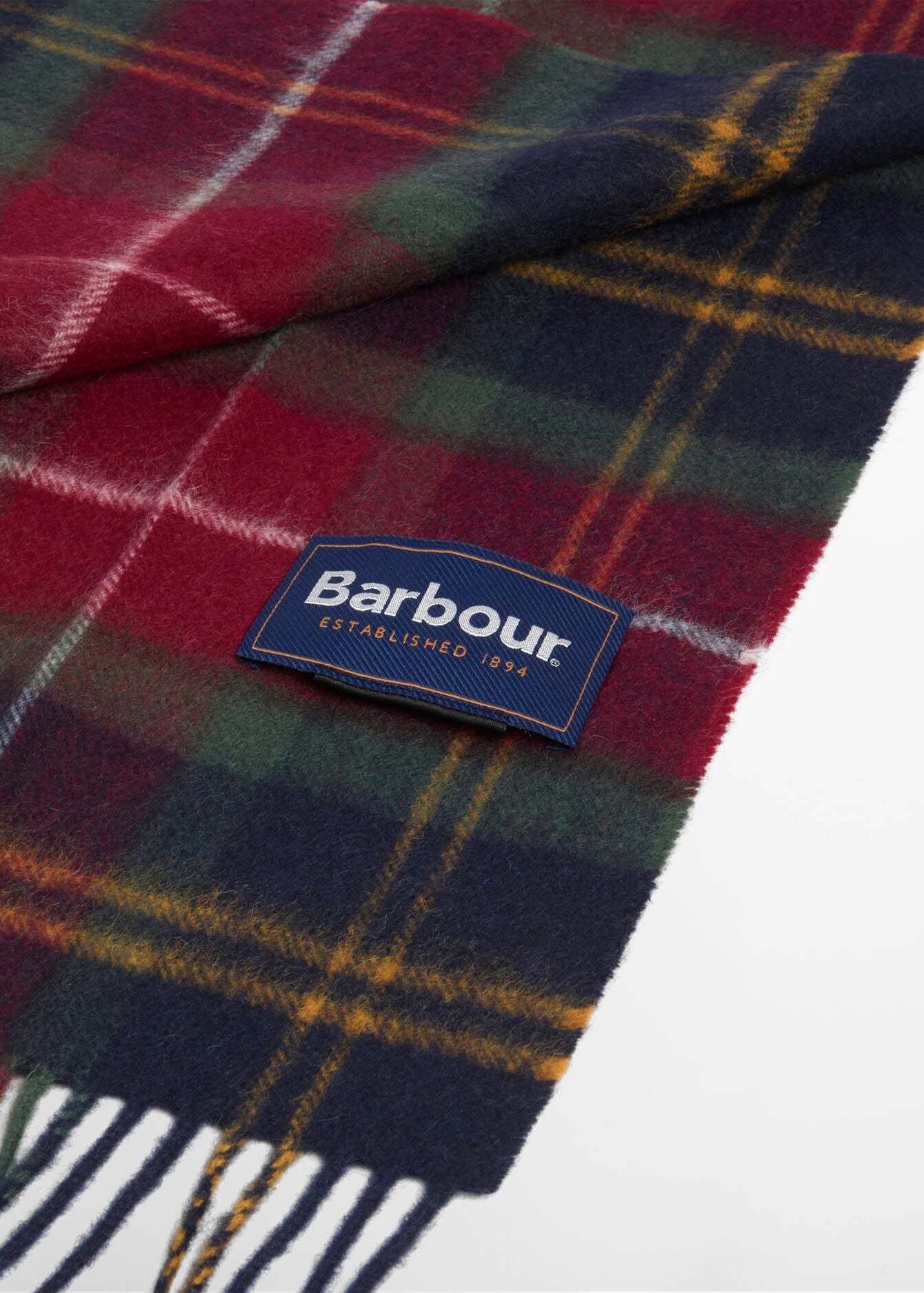 Barbour Wool Cashmere Tartan Scarf Winer Berry Tar