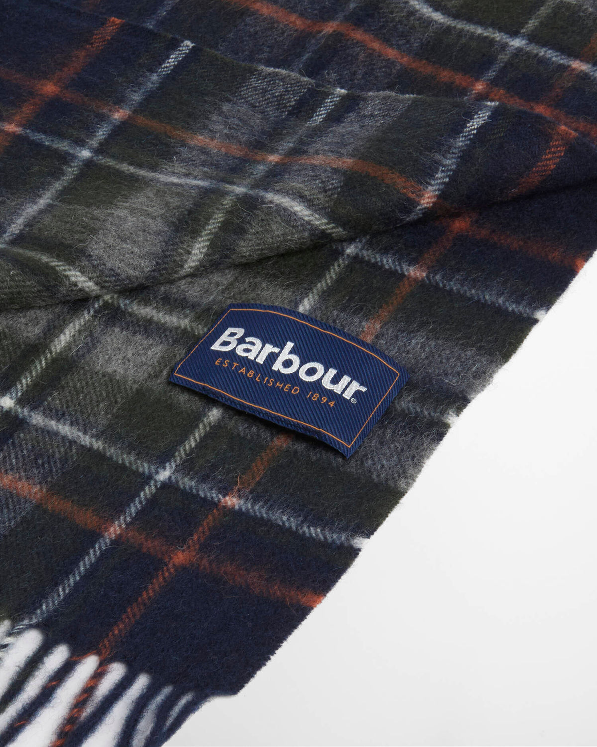Barbour Tartan Lambwool Scarf Navy Dark Ginger