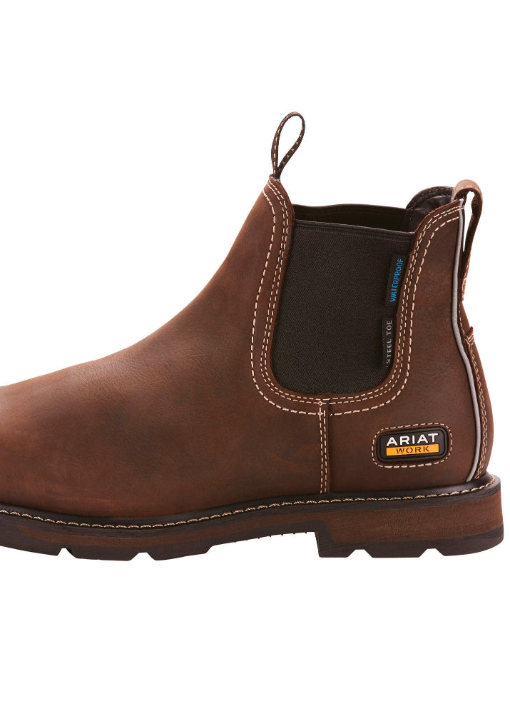 Ariat Groundbreaker Chelsea Waterproof Steel Toe Men's Work Boot Dark Brown