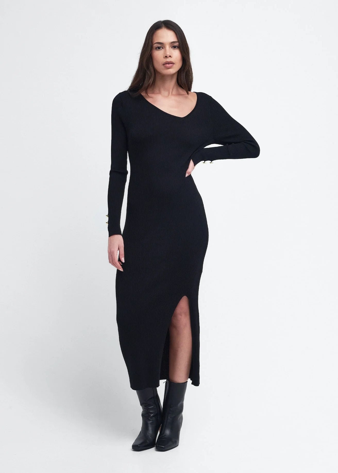 Barbour International Piquet Knitted Midi Dress Black