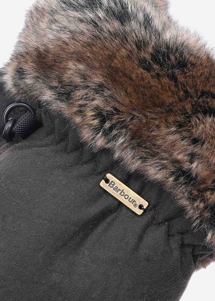Barbour Wax Fur Trim Mittens Olive